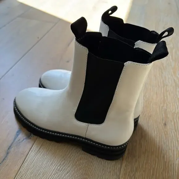 Aster Chelsea Lug Sole Boots White Black Leather Size 8 - Picture 8 of 9